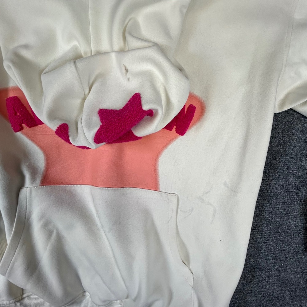 Aelfric Eden Mens XL White Pink Star Chenille Embroidery Hoodie Streetwear XL - Picture 5 of 8